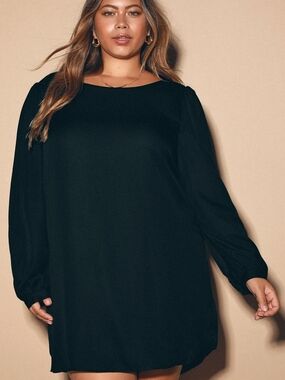 Lulu's Black Semi Sheer Long-Sleeve Shift Dress